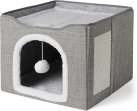 Cueva / Casa Plegable para Gatos con Rascador y Juguete