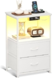 Coleshome mesita de noche con LED, enchufe y USB – 2 cajones y estación de carga