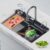 Fregadero de Cocina de Cascada con Grifería Digital y Dispensador de Jabón 75x46cm – Acero Inoxidable