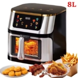 Freidora de Aire 8L de Acero Inoxidable – 1400W, Pantalla Táctil, Ventana Visible, Horno Eléctrico Multifunción,