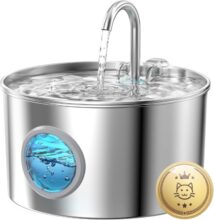 Fuente para Gatos de Acero Inoxidable 2.2 L – Bebedero Automático con Filtro y Ventana