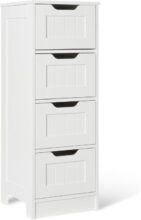 Gabinete de Almacenamiento para Baño Amazon Basics con 4 Cajones (Blanco, 30x30x82 cm)