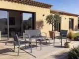 Conjunto de jardín Lino II 4 plazas metal negro – sofá, sillas y mesa exterior