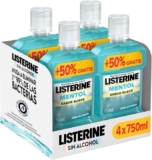 Listerine Mentol Sabor Suave 0% Alcohol – Pack 4×750 ml Enjuague Bucal con Flúor