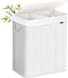 SONGMICS cesto ropa sucia 100L – bambú, doble compartimento y tapa