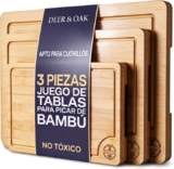 Set de 3 Tablas de Cortar de Bambú con Ranura Para Jugos y Asas