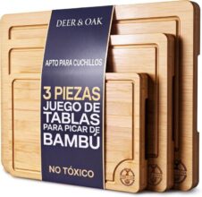 Set de 3 Tablas de Cortar de Bambú con Ranura Para Jugos y Asas