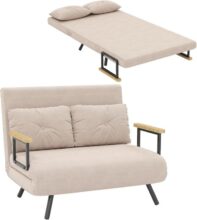 Sofá Cama 4 en 1 HOMCOM de 2 Plazas en Terciopelo Beige