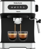 Taurus Trento Cafetera Espresso 20 Bar – 1 o 2 Tazas, Vaporizador de Leche y Control Táctil Inox