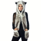 Disfraz de Lobo Blanco 3 en 1 – Gorro, bufanda, guantes y patas para Halloween