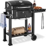tectake Barbacoa de carbón con tapa y termómetro – BBQ con ruedas, ahumador y bandeja regulable
